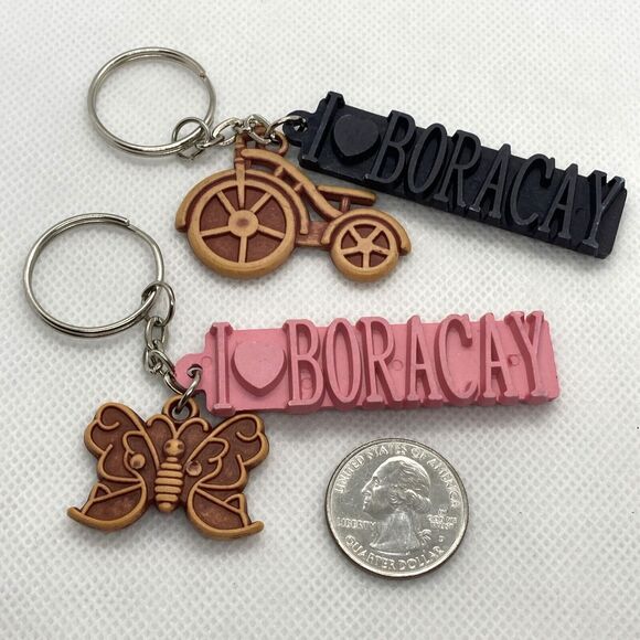 I Love Boracay Philippines Lot of (2) Keychain‎ Keyring Bike Butterfly Travel - Picture 2 of 8